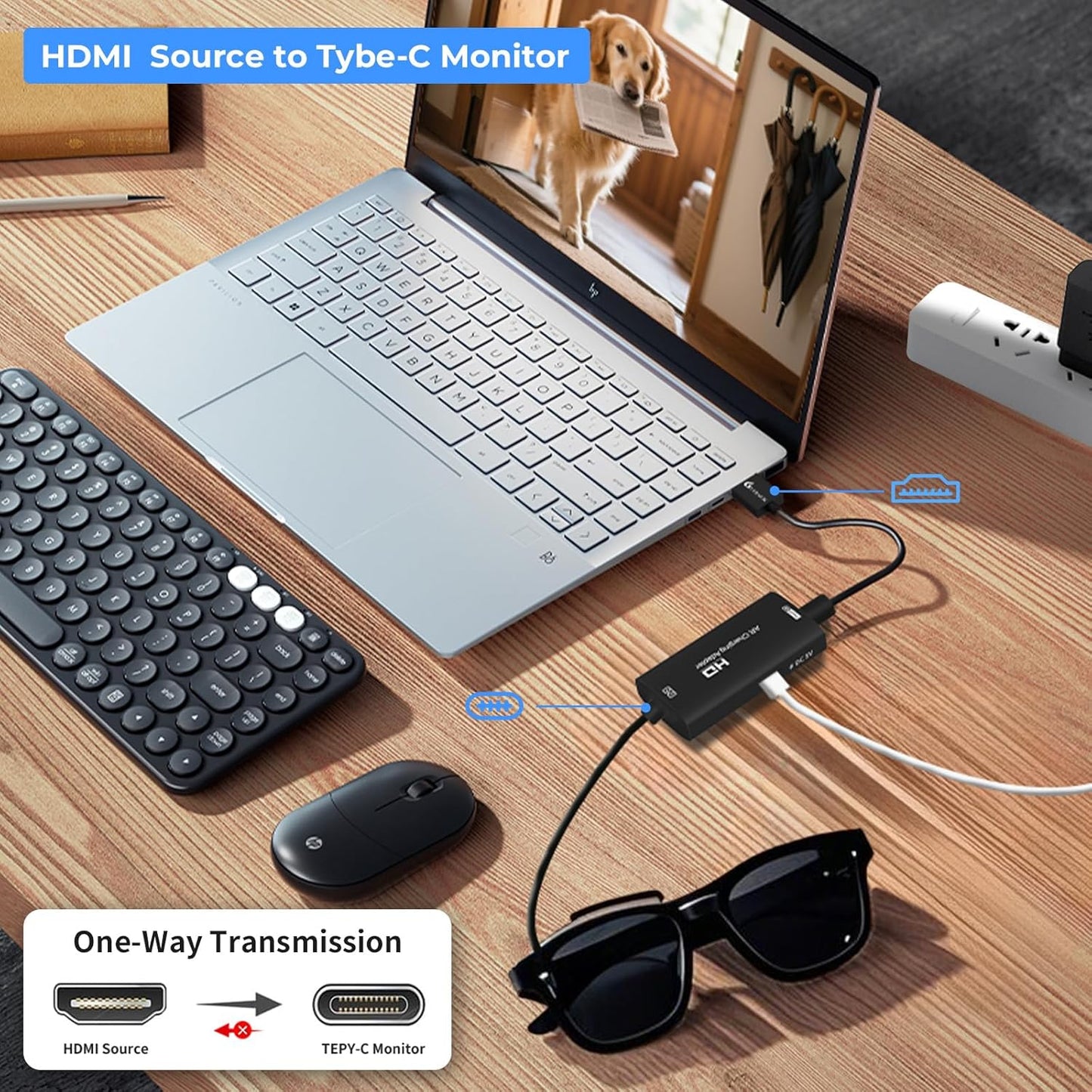 AR Glasses HDMI to USB-C Display Adapter, 4K@60Hz Play and Charge XR Converter with DC 5V, for XREAL One/Air 2 Pro/Rayneo/Rokid, Steam, Switch 2/1, PS5/4, Portable Monitors (Black)