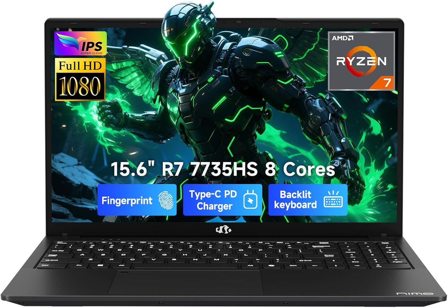 2025 Gaming Laptop, 15.6" FHD Laptop with AMD R7 7735HS (Beat I7-12650H, up to 4.75Ghz), 16GB DDR5 RAM 512GB SSD Computer with Radeon 680M 100W Type-C Backlit KB Fingerprint