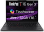 Lenovo Thinkpad T16 Gen 3 Business AI PC Laptop (16" FHD+ Touchscreen, Intel 12-Core Ultra 7 155U (> I7-1355U), 32GB DDR5, 1TB SSD), 2X Thunderbolt 4, Fingerprint, Backlit, 5MP Webcam, Win 11 Pro