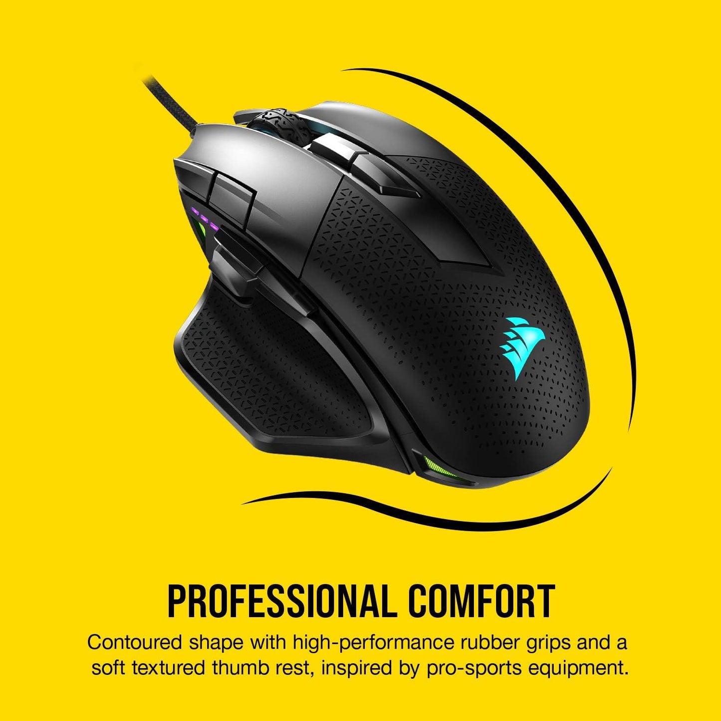 NIGHTSWORD RGB Gaming Mouse for FPS, MOBA - 18,000 DPI - 10 Programmable Buttons - Weight System - Icue Compatible - Black