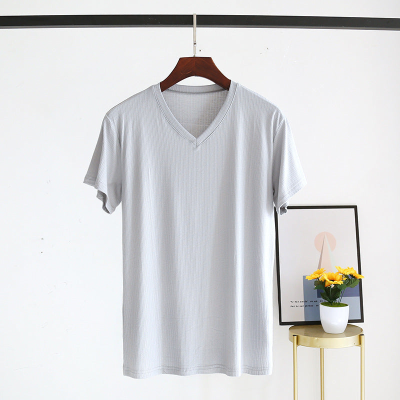 Men's Summer Jacquard Modal Outerwear T-shirt Pajamas Solid Color Sweat-absorbent Cool Breathable Fabric