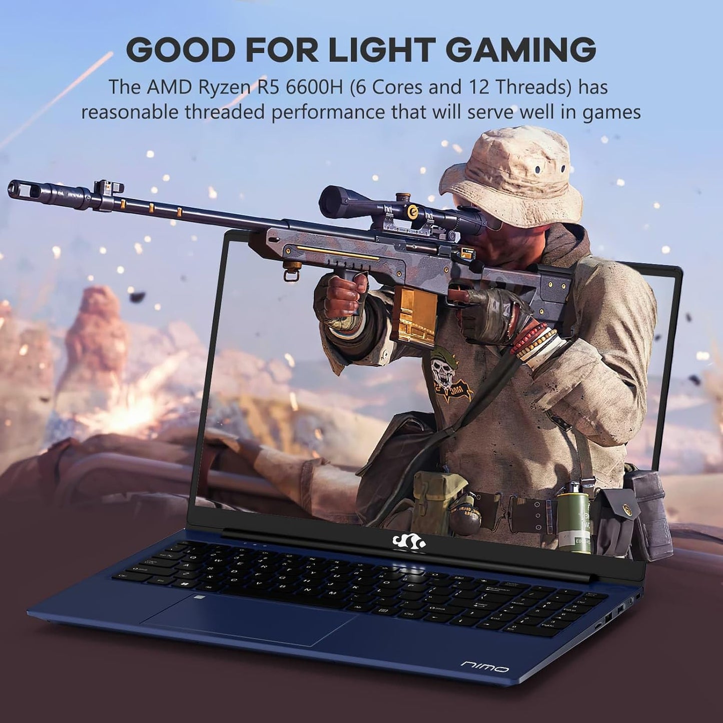 15.6" IPS Fhd-Gaming-Laptop, AMD Ryzen 5 6600H 32GB DDR5 RAM 1TB SSD (Beat I7-1165G7, 6 Cores up to 4.5Ghz) AMD Radeon 660M GPU 100W USB-C PD Fast Charger Backlit Keyboard Fingerprint