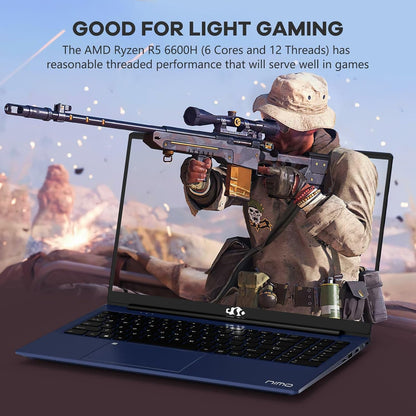 15.6" IPS Fhd-Gaming-Laptop, AMD Ryzen 5 6600H 32GB DDR5 RAM 1TB SSD (Beat I7-1165G7, 6 Cores up to 4.5Ghz) AMD Radeon 660M GPU 100W USB-C PD Fast Charger Backlit Keyboard Fingerprint