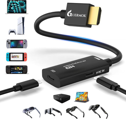 AR Glasses HDMI to USB-C Display Adapter, 4K@60Hz Play and Charge XR Converter with DC 5V, for XREAL One/Air 2 Pro/Rayneo/Rokid, Steam, Switch 2/1, PS5/4, Portable Monitors (Black)