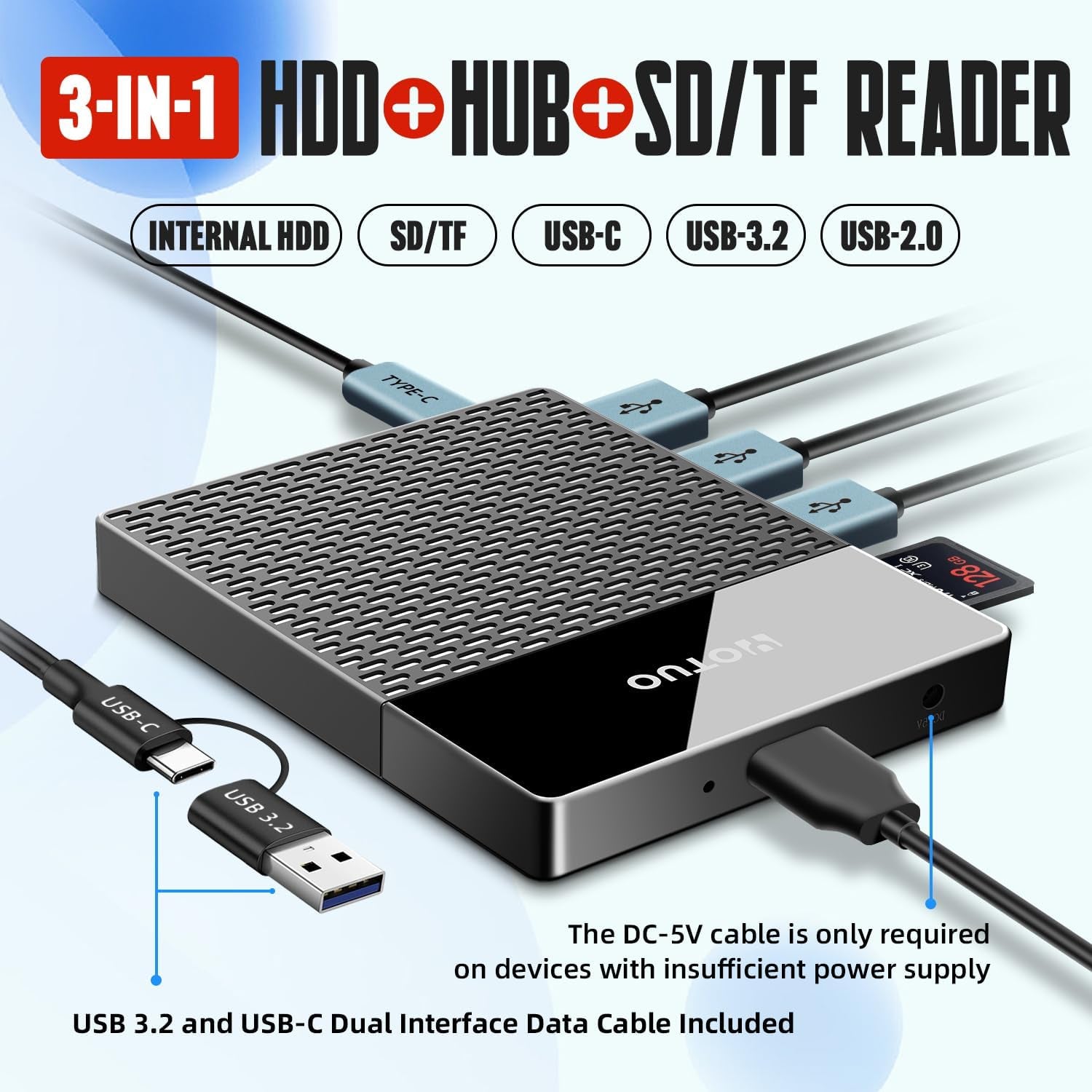 1TB External Hard Drive, USB C Multiport Hub HDD 7-In-1, USB 3.0, SD/TF Card Reader, Docking Station, Multi-Function HDD for Windows, Mac, Android, TV, Phone, Laptop, Desktop, PC