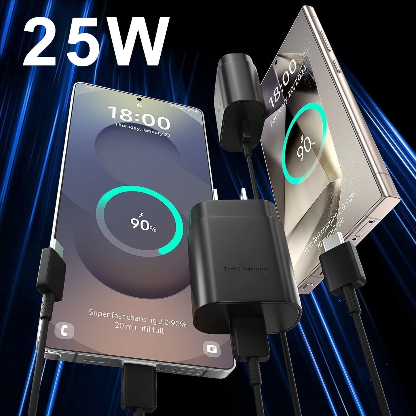 USB C Charger, Fast Charging Block, Type-C Power Adapter. the Mobile Phone Charger Is Suitable for Samsung Galaxy S25/S24 S23 S22 S21 Ultra/S20/S20 Ultra/Note 20 Ultra,Android【2-Pack】