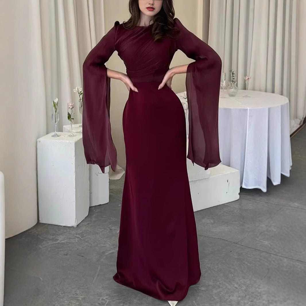 Women's Fashion Temperament Crew Neck Slim Fit Dress