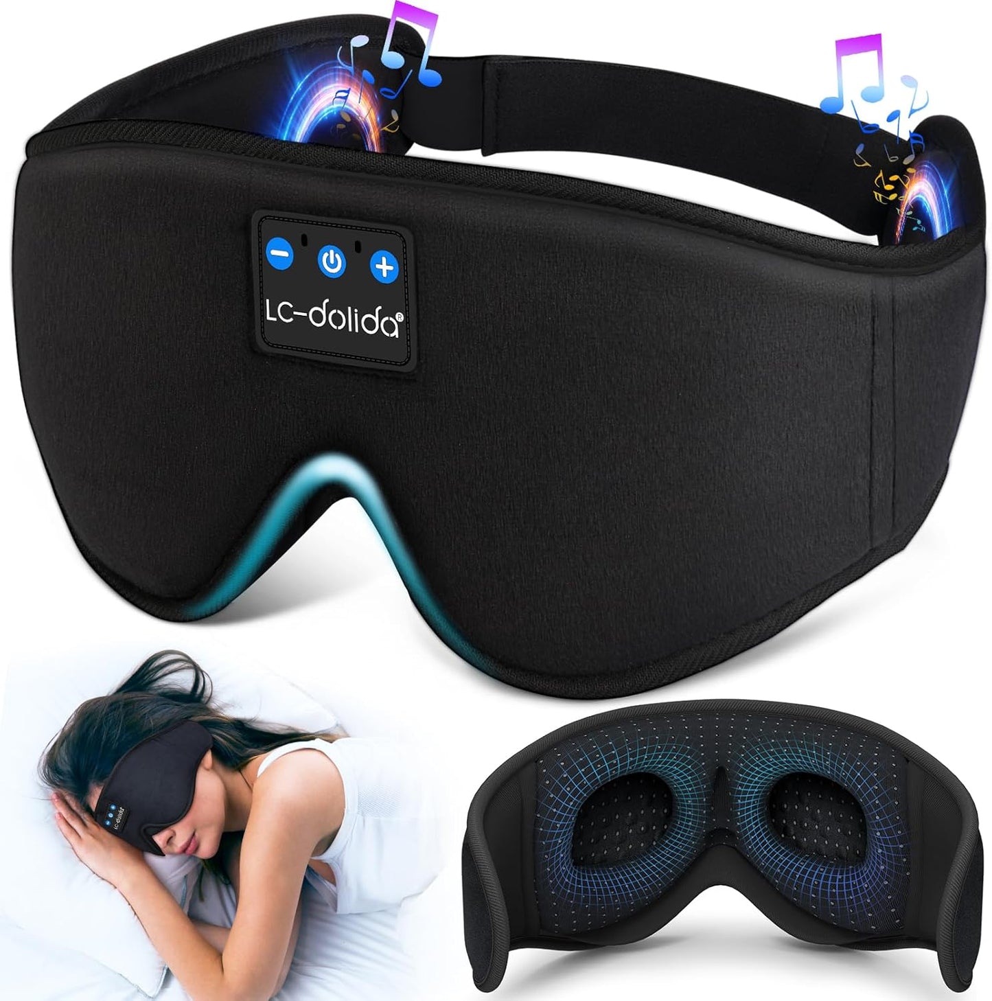 Sleeping Headphones Eye Mask, Sleep Mask with Bluetooth Headphones 3D Eye Mask Wireless Music Cotton Sleep Cover for Side Sleepers Nap Insomnia Air Travel Meditation Gifts for Unisex