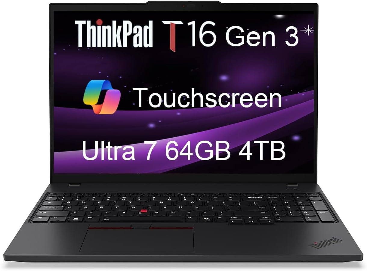 Lenovo Thinkpad T16 Gen 3 Business AI PC Laptop (16" FHD+ Touchscreen, Intel 12-Core Ultra 7 155U (> I7-1355U), 32GB DDR5, 1TB SSD), 2X Thunderbolt 4, Fingerprint, Backlit, 5MP Webcam, Win 11 Pro