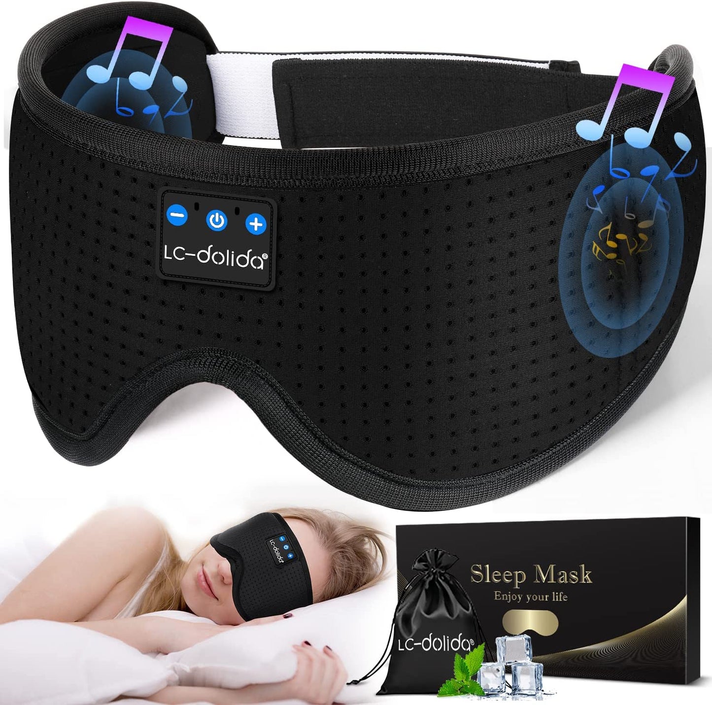Sleeping Headphones Eye Mask, Sleep Mask with Bluetooth Headphones 3D Eye Mask Wireless Music Cotton Sleep Cover for Side Sleepers Nap Insomnia Air Travel Meditation Gifts for Unisex