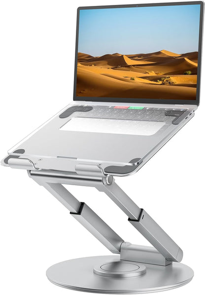 Telescopic Laptop Stand for Desk with 360° Swivel Base, Sit to Stand, Height Adjustable, Portable Riser Holder for Good Posture, Compatible with Macbook Pro, All Laptops 10-17" - Black