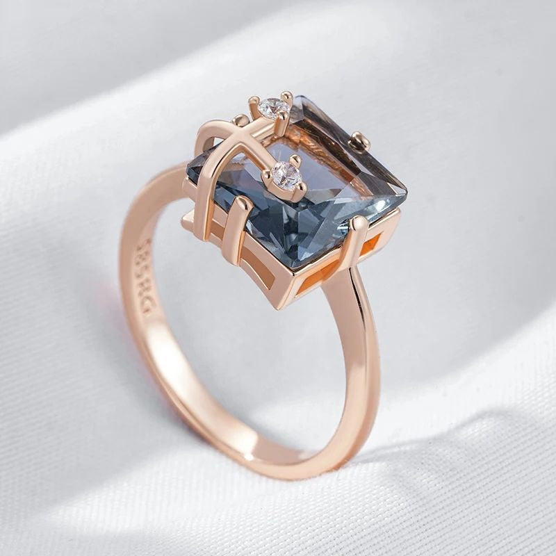 New Grey Zircon Ring For Girls Rose Gold Fashion