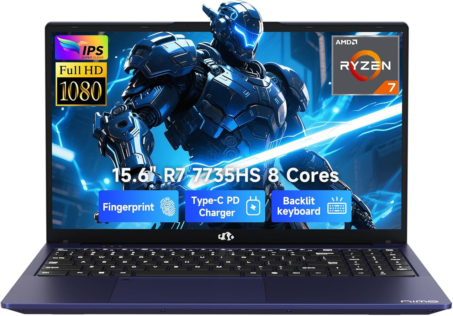17.3" Gaming-Laptop, AMD Ryzen 7 7735HS (8C/16T, Beats I7-12650H) 16GB DDR5 RAM 1TB SSD Computer with Radeon 680M, 100W Type-C Charger, Wi-Fi 6E, 75Wh Battery, Fingerprint, Backlit Keyboard