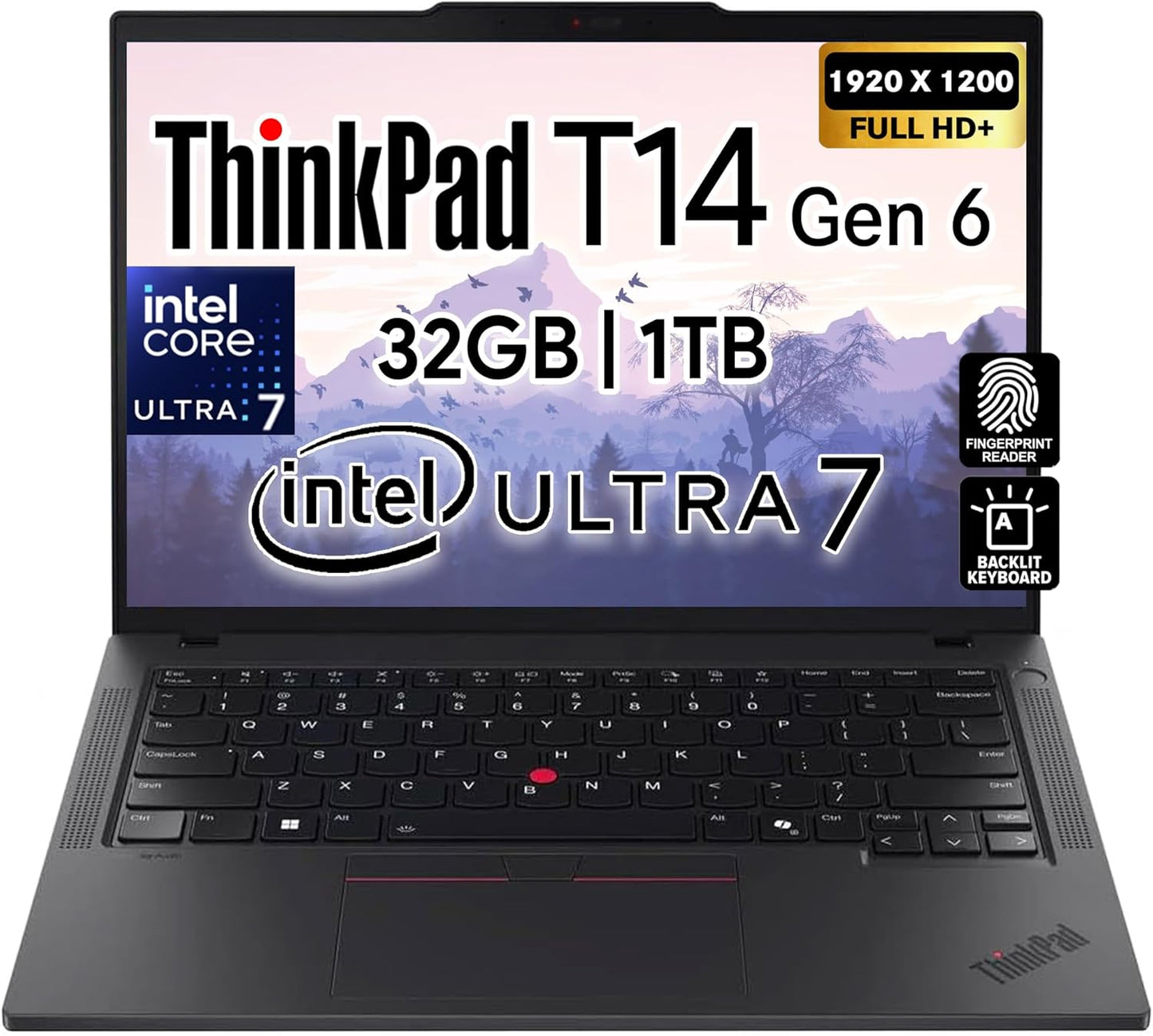 Thinkpad T14 Gen 6 Business Laptop 14" FHD+ IPS, Intel Ultra 7 255U, 64GB DDR5 RAM, 2TB SSD, 5MP Webcam, Fingerprint, Backlit, Wi-Fi 6E, 2 Thunderbolt 4, AI PC, W11P