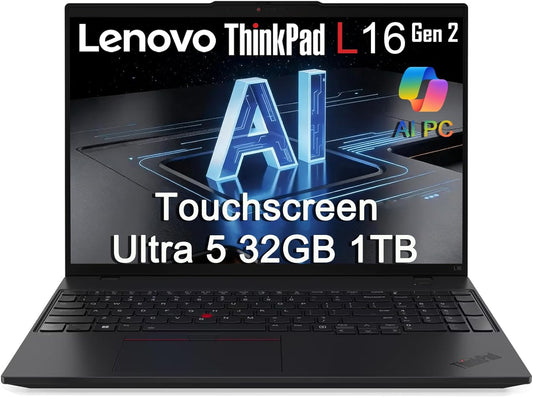 Lenovo Thinkpad L16 Gen 2 Business AI PC Laptop (16" FHD+ Touchscreen, Intel 12-Core Ultra 5 225U (> I7-1365U), 32GB RAM, 1TB SSD) Fingerprint, Backlit, Webcam, Thunderbolt 4, Ethernet, Win 11 Pro