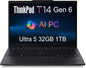 Lenovo Thinkpad T14 Gen 6 Business Laptop (14" FHD+, Intel 12-Core Ultra 5 225U (> Ultra 7 155U), 32GB DDR5 RAM, 1TB SSD), Backlit, Fingerprint, 5MP Webcam, Thunderbolt 4, Win 11 Pro, 2025 AI PC
