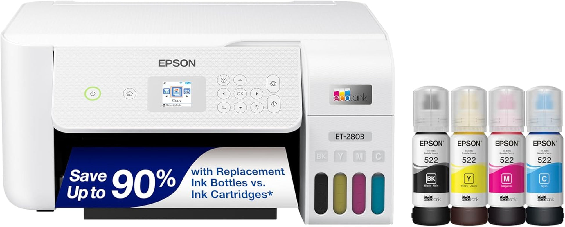 Ecotank ET-2800 Wireless Color All-In-One Cartridge-Free Supertank with Scan and Copy, the Ideal Basic Home Printer - Black