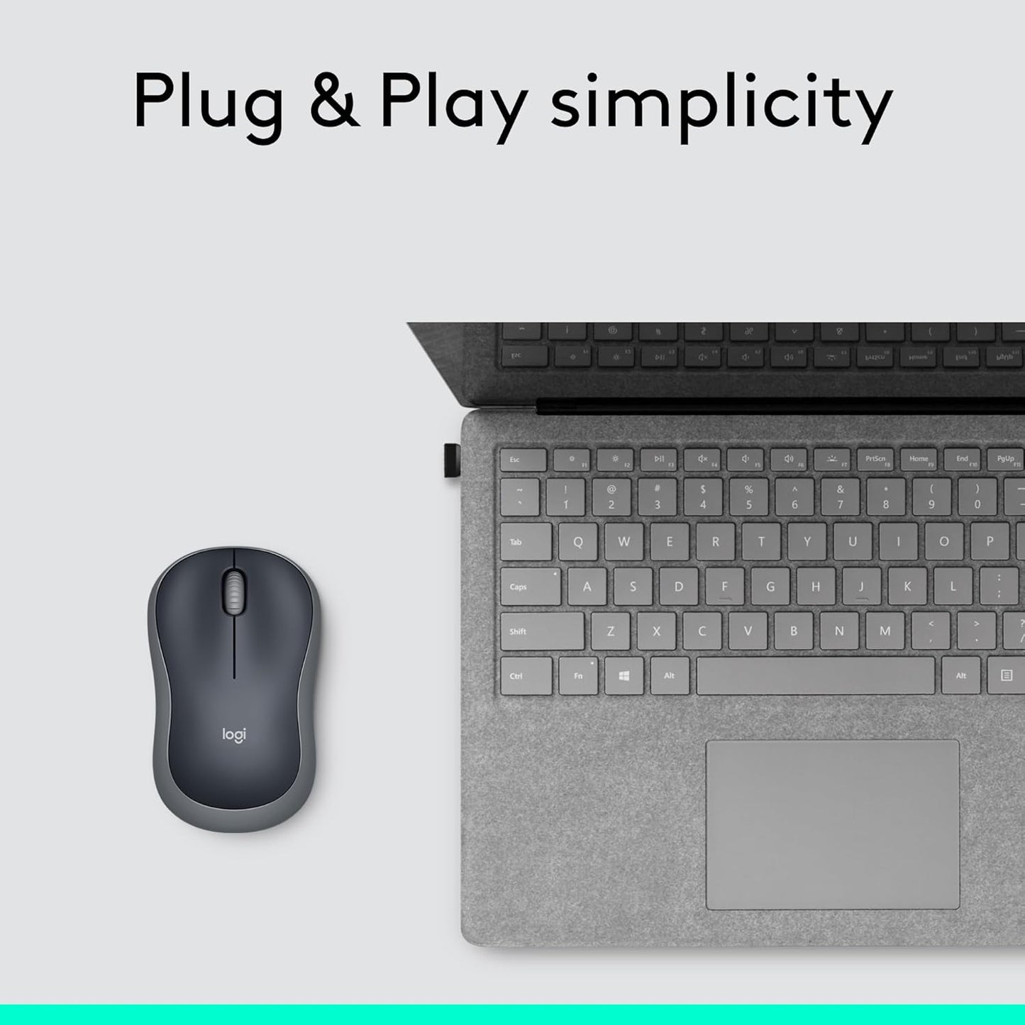 M185 Wireless Mouse, 2.4Ghz with USB Mini Receiver, 12-Month Battery Life, 1000 DPI Optical Tracking, Ambidextrous Pc/Mac/Laptop - Swift Grey