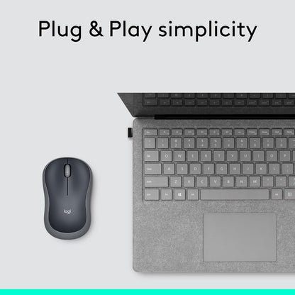 M185 Wireless Mouse, 2.4Ghz with USB Mini Receiver, 12-Month Battery Life, 1000 DPI Optical Tracking, Ambidextrous Pc/Mac/Laptop - Swift Grey