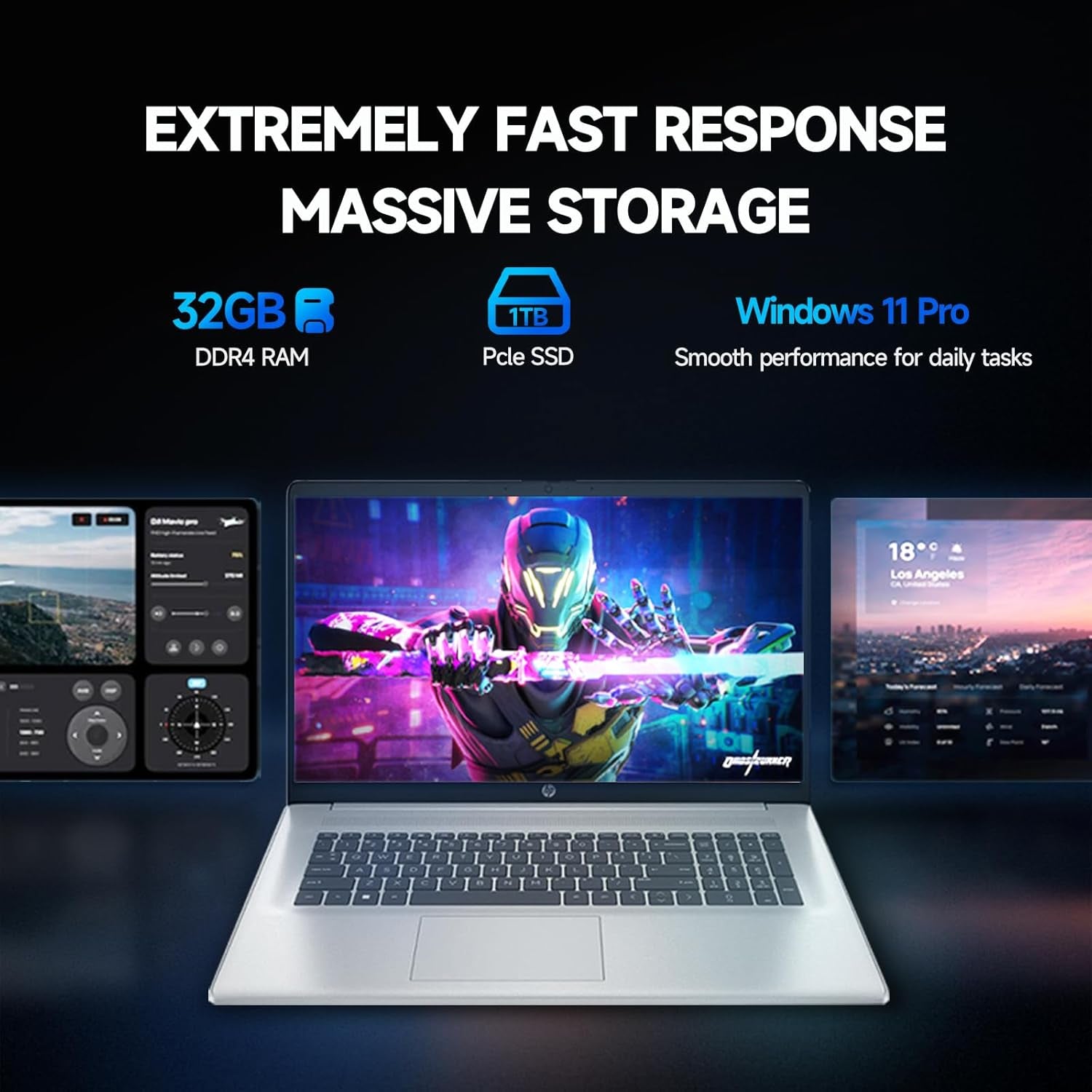 HP 17 Inch Laptop Computer, 17.3" FHD IPS Business Laptop PC, AMD Ryzen 5 (6-Cores), Windows 11 Pro, 32GB RAM 1TB SSD, Copilot AI, 10-Key Number Pad, Type-C, Wi-Fi 6, for Business, Students & Home