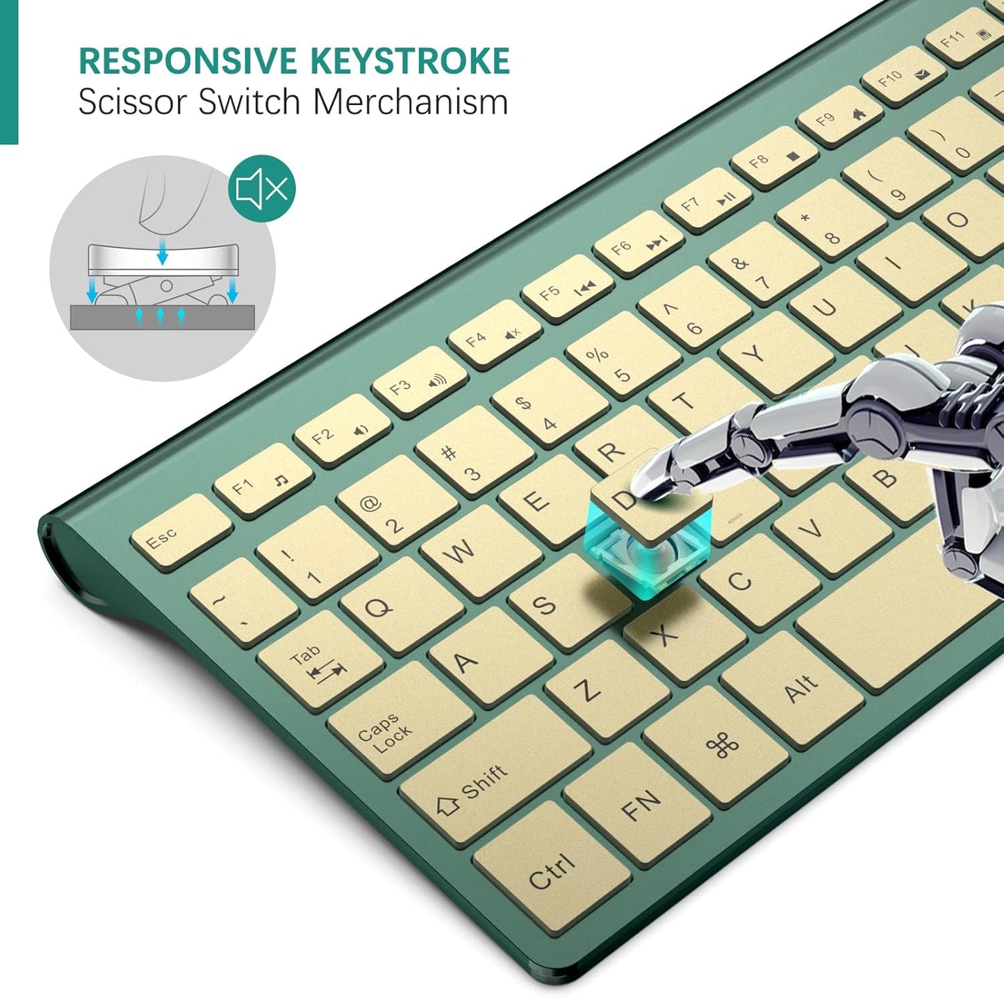 Wireless Keyboard and Mouse Combo,2.4G Compact and Quiet Wireless Keyboard,Ergonomic and Portable Design for Computer, Windows,Desktop, PC, Laptop-Cangling Green