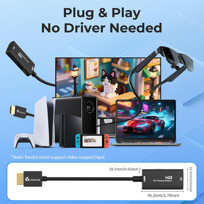 AR Glasses HDMI to USB-C Display Adapter, 4K@60Hz Play and Charge XR Converter with DC 5V, for XREAL One/Air 2 Pro/Rayneo/Rokid, Steam, Switch 2/1, PS5/4, Portable Monitors (Black)