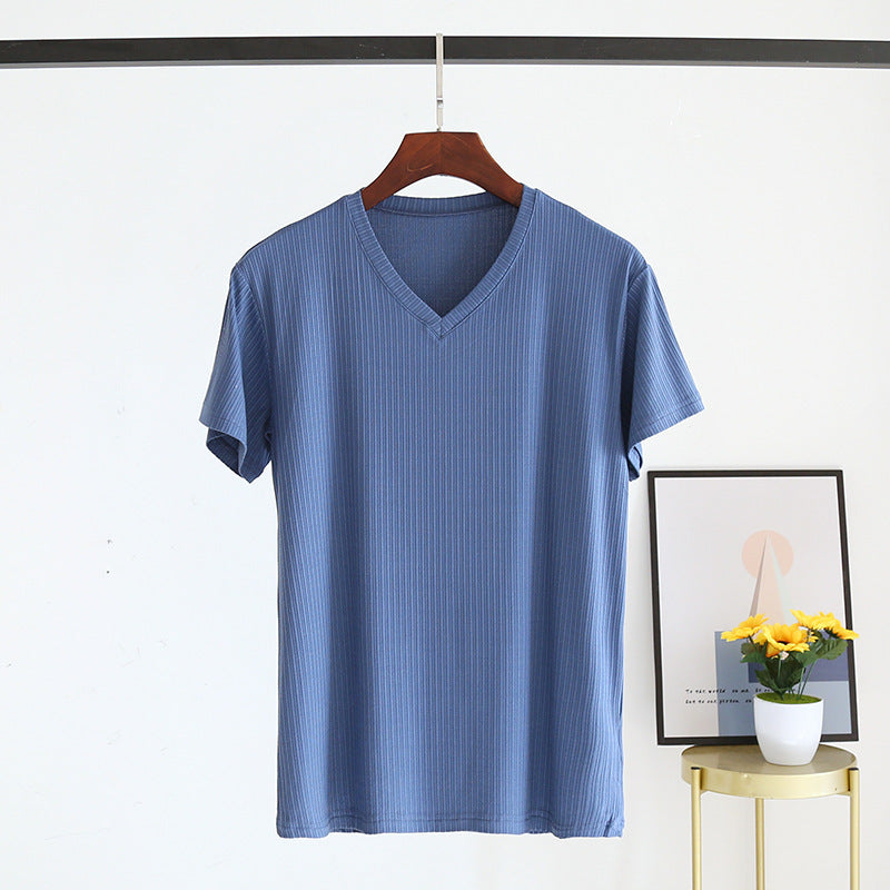Men's Summer Jacquard Modal Outerwear T-shirt Pajamas Solid Color Sweat-absorbent Cool Breathable Fabric