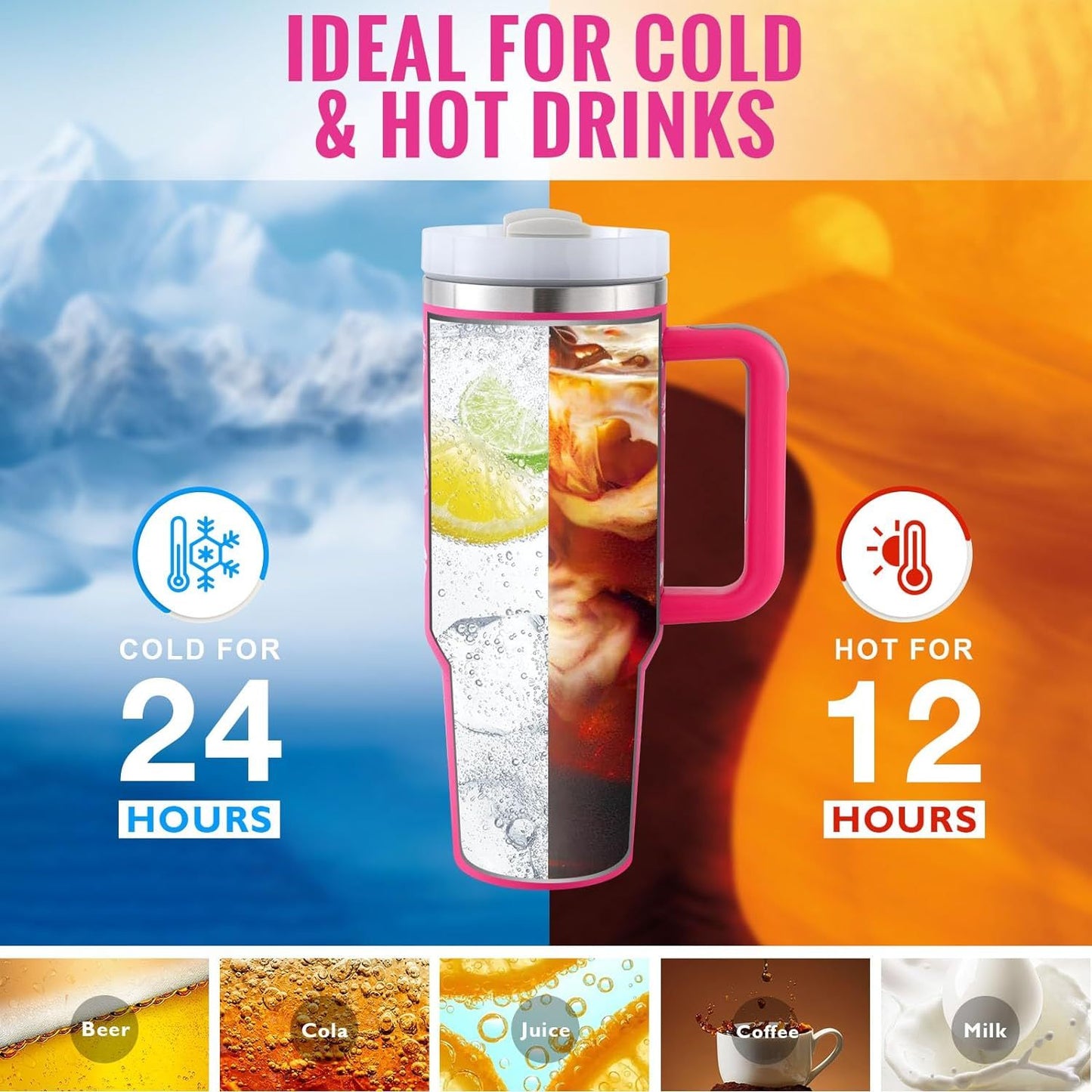 40 Oz Insulated Tumbler with Handle & Straw