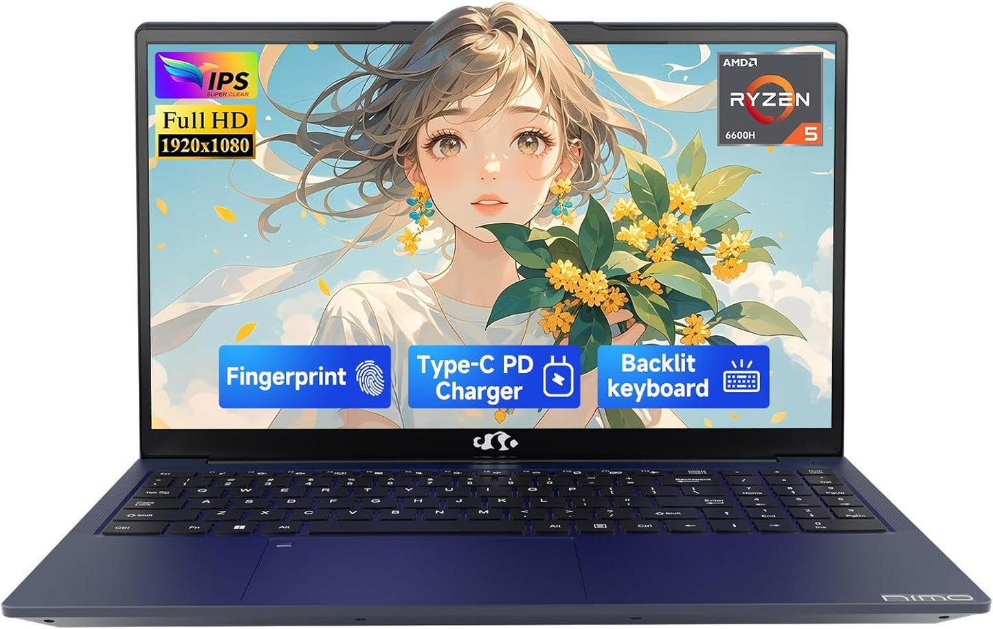 15.6" IPS Fhd-Gaming-Laptop, AMD Ryzen 5 6600H 32GB DDR5 RAM 1TB SSD (Beat I7-1165G7, 6 Cores up to 4.5Ghz) AMD Radeon 660M GPU 100W USB-C PD Fast Charger Backlit Keyboard Fingerprint