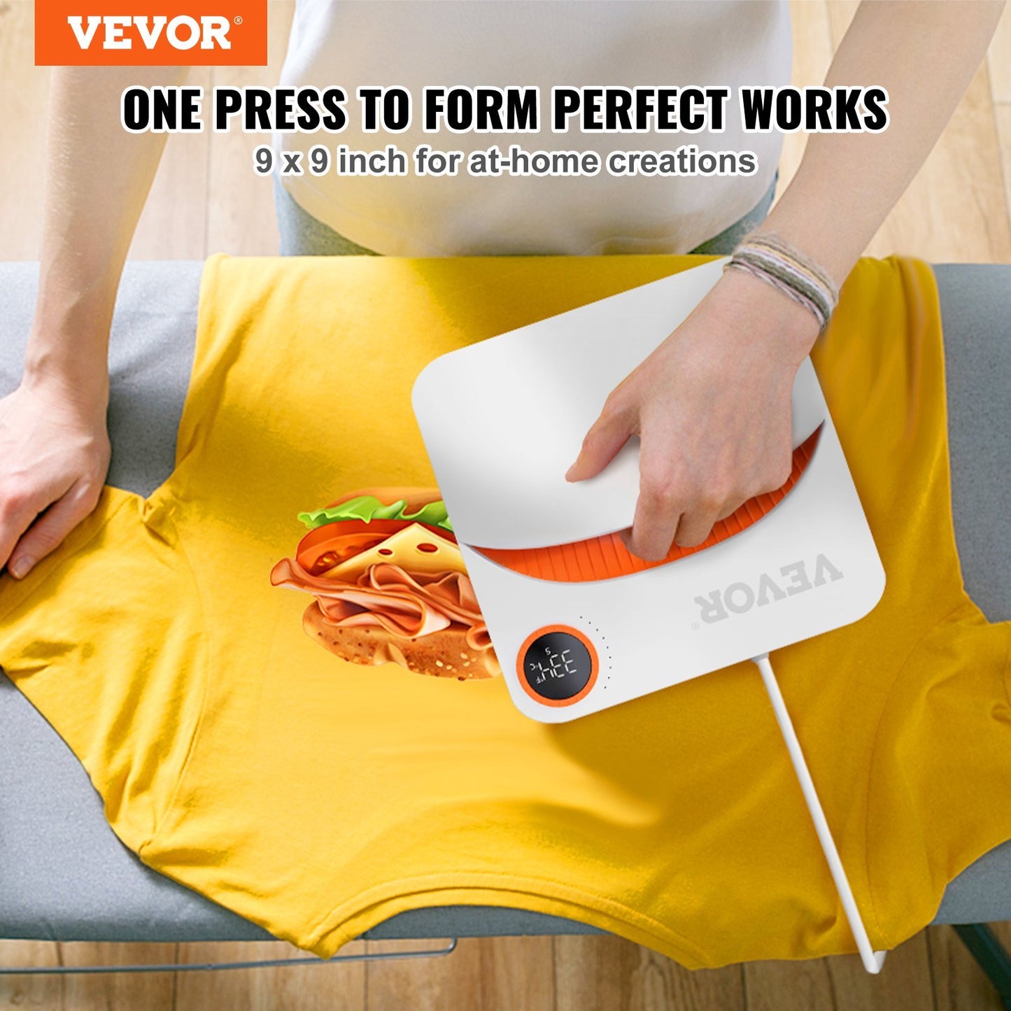 VEVOR Heat Press Machine,9x9inches Portable Shirt Printing Multifunctional Sublimation Transfer Heat Press Machine TeflonCoated, Easy Iron-on Press For T-shirts HTV Vinyl Bags Pillows Projects