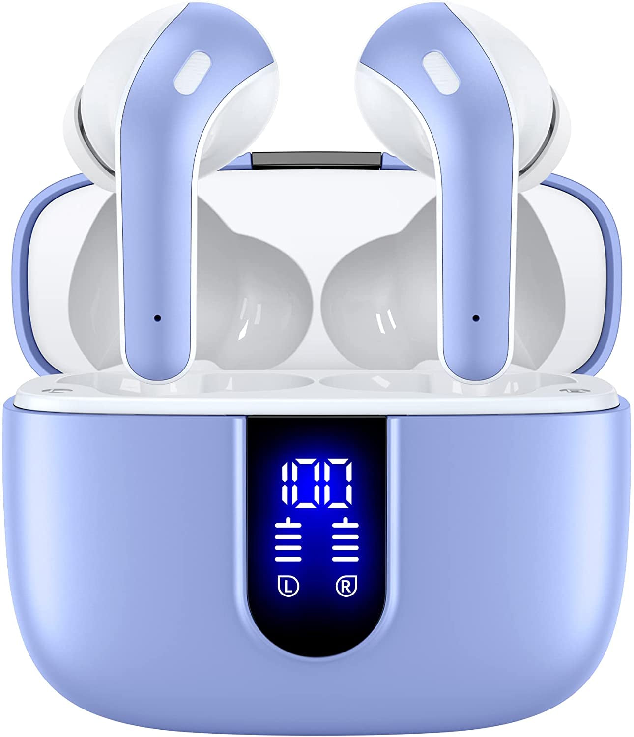 Bluetooth Headphones True Wireless Earbuds 60H Playback LED Power Display Earphones with Wireless Charging Case IPX5 Waterproof In-Ear Ear Buds with Mic for TV Smart Phone Laptop Computer Sports