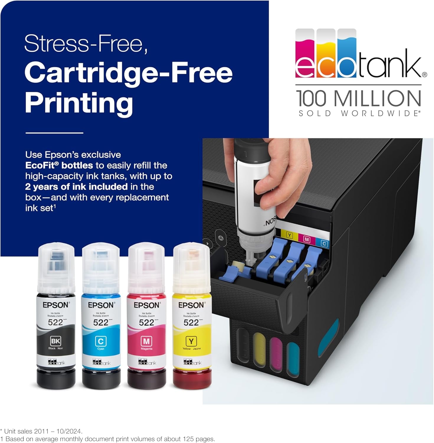 Ecotank ET-2800 Wireless Color All-In-One Cartridge-Free Supertank with Scan and Copy, the Ideal Basic Home Printer - Black