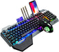 Wireless Gaming Keyboard and Mouse,Rainbow Backlit Rechargeable Keyboard Mouse with 3800Mah Battery Metal Panel,Removable Hand Rest Mechanical Feel Keyboard and 7 Color Gaming Mute Mice for PC Gamers
