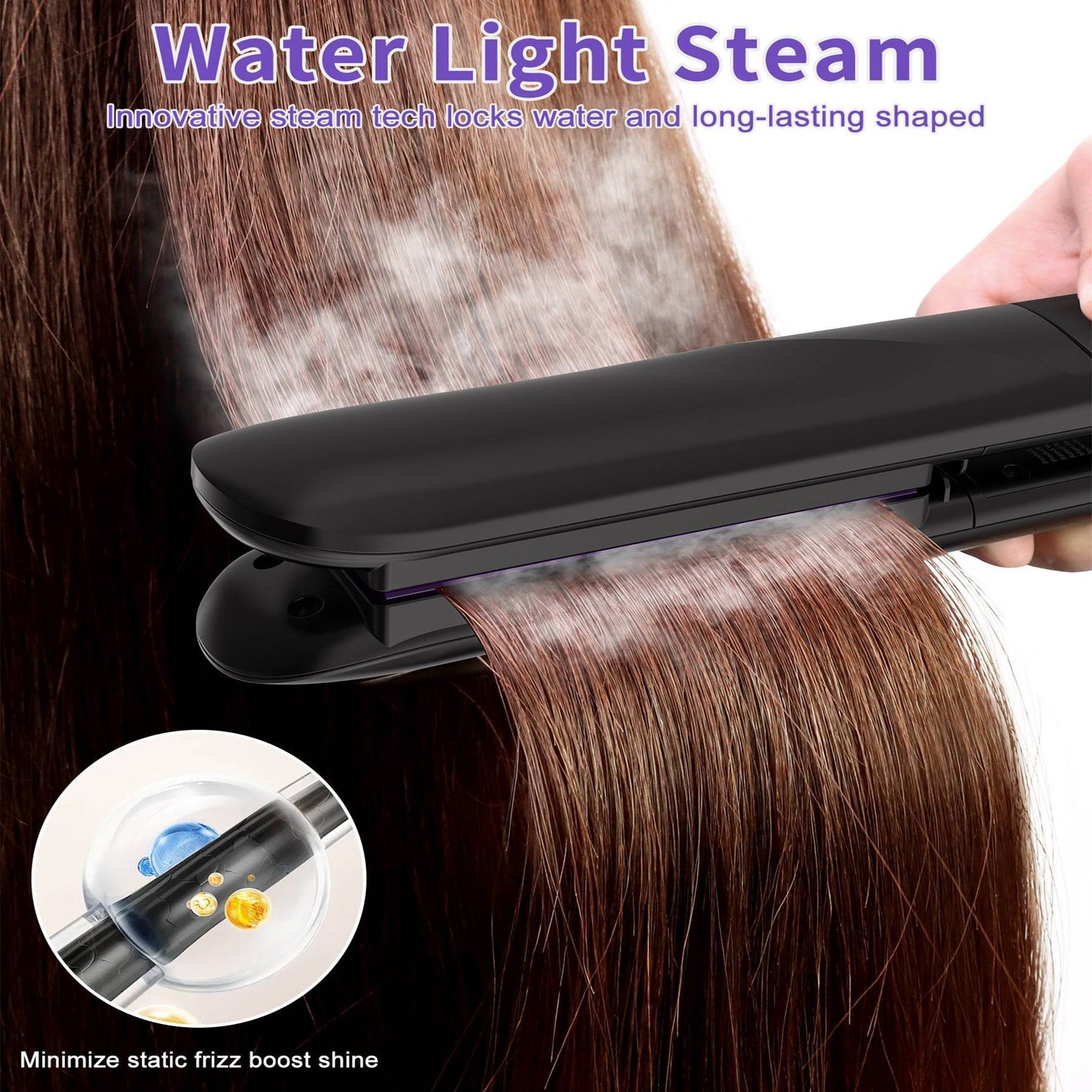 Professional Salon Titanium Vapor Straightening Irons, Light Steam Flat Iron