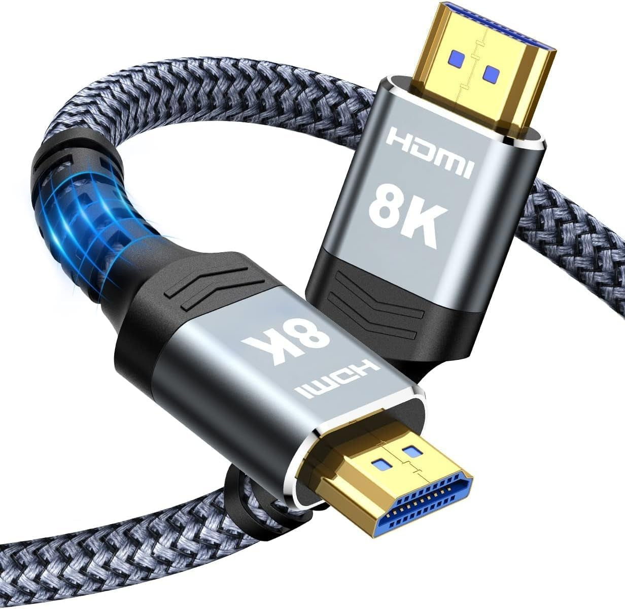 8K 10K 4K HDMI Cable 48Gbps 6.6FT/2M, Certified Ultra High Speed HDMI Cable Braided Cord-4K@120Hz 8K@60Hz, DTS:X, HDCP 2.2 & 2.3, HDR 10 Compatible with Roku Tv/Ps5/Hdtv/Blu-Ray
