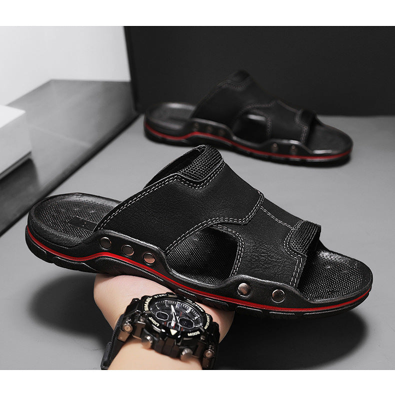 Non-slip Deodorant Men's Sandals Genuine Leather Outdoor Flip Flops