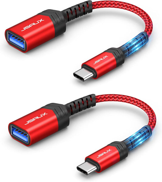 USB C to USB Adapter [2 Pack], Type C 3.0 OTG Cable on the Go Type C Male to USB a Female Adapter Compatible with Macbook, Iphone 16 Pro Max/16 Plus/16E/15, Samsung Galaxy S25/S24/S23-Red