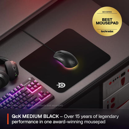 Qck Medium Gaming Mousepad — Black — Non-Slip Silicone Rubber Base — Peak Tracking and Stability — Optimized for Gaming Sensors — 320 Mm X 270 Mm — FPS, Mobas, RTS, MMO