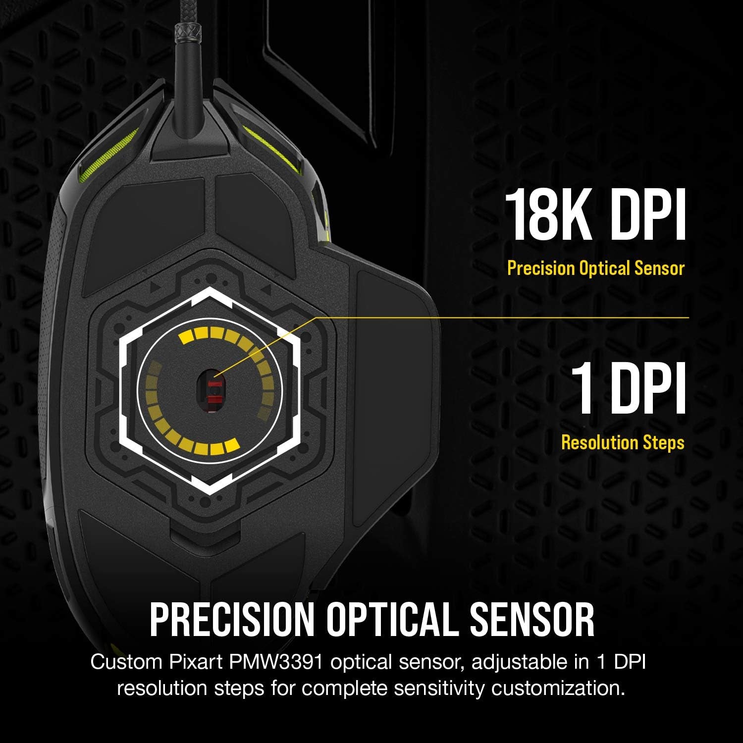 NIGHTSWORD RGB Gaming Mouse for FPS, MOBA - 18,000 DPI - 10 Programmable Buttons - Weight System - Icue Compatible - Black