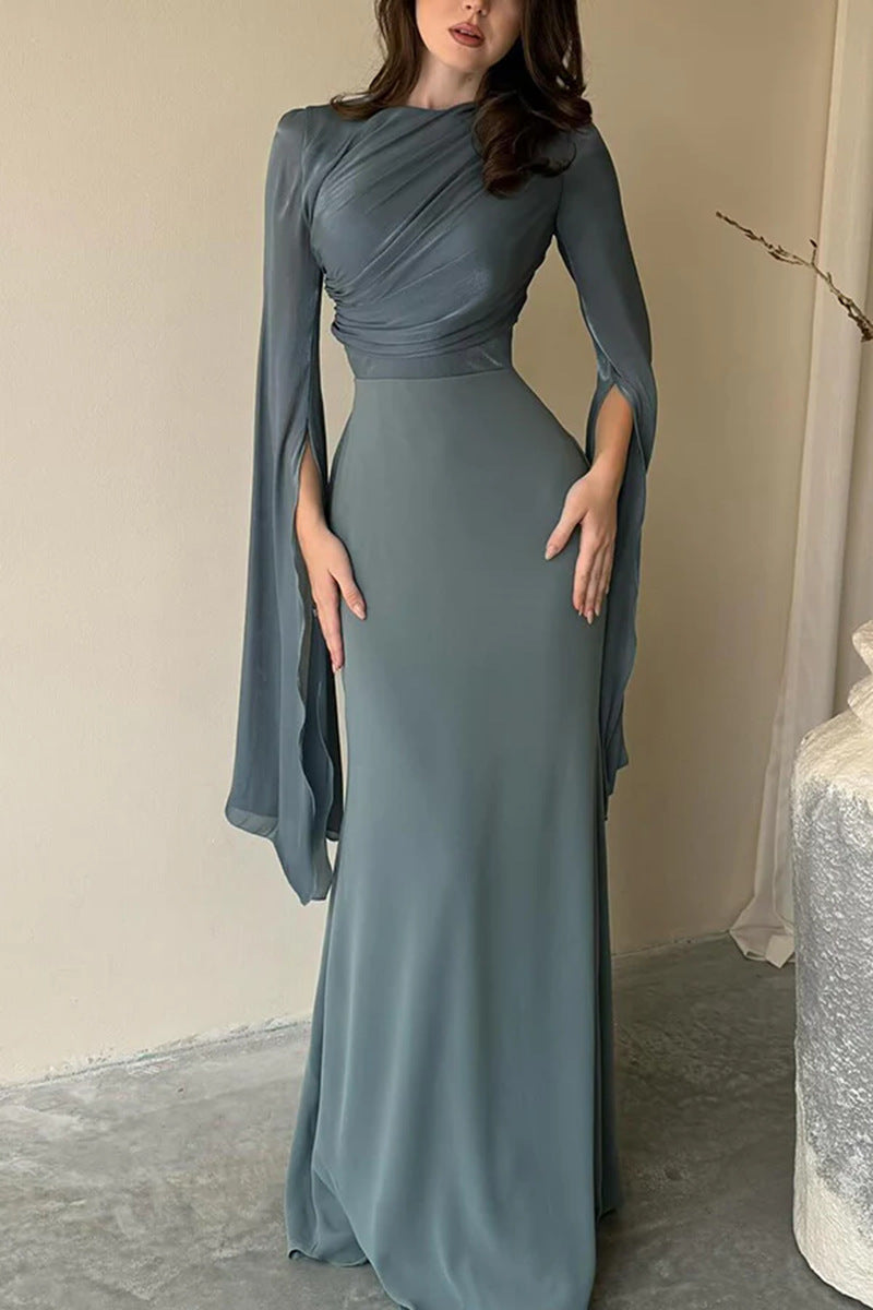 Women's Fashion Temperament Crew Neck Slim Fit Dress