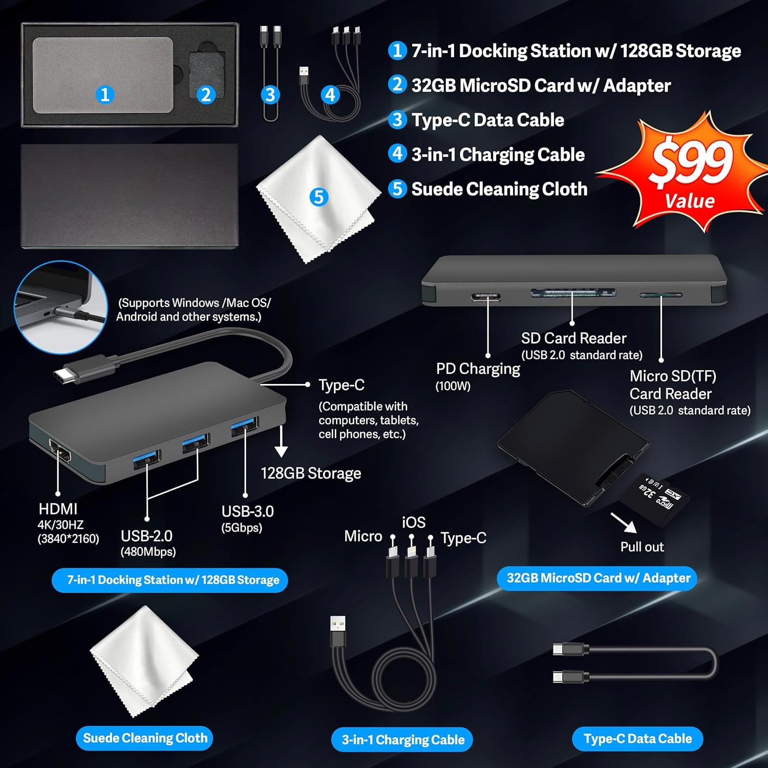 Stream 14" HD Brightview Laptop, Intel Celeron N150, 16GB RAM, 288GB Storage (128GB Emmc + 160GB Docking Station Set), Intel UHD Graphics, 720P Webcam, Wi-Fi, 1 Year Office 365, Win 11 S, Silver