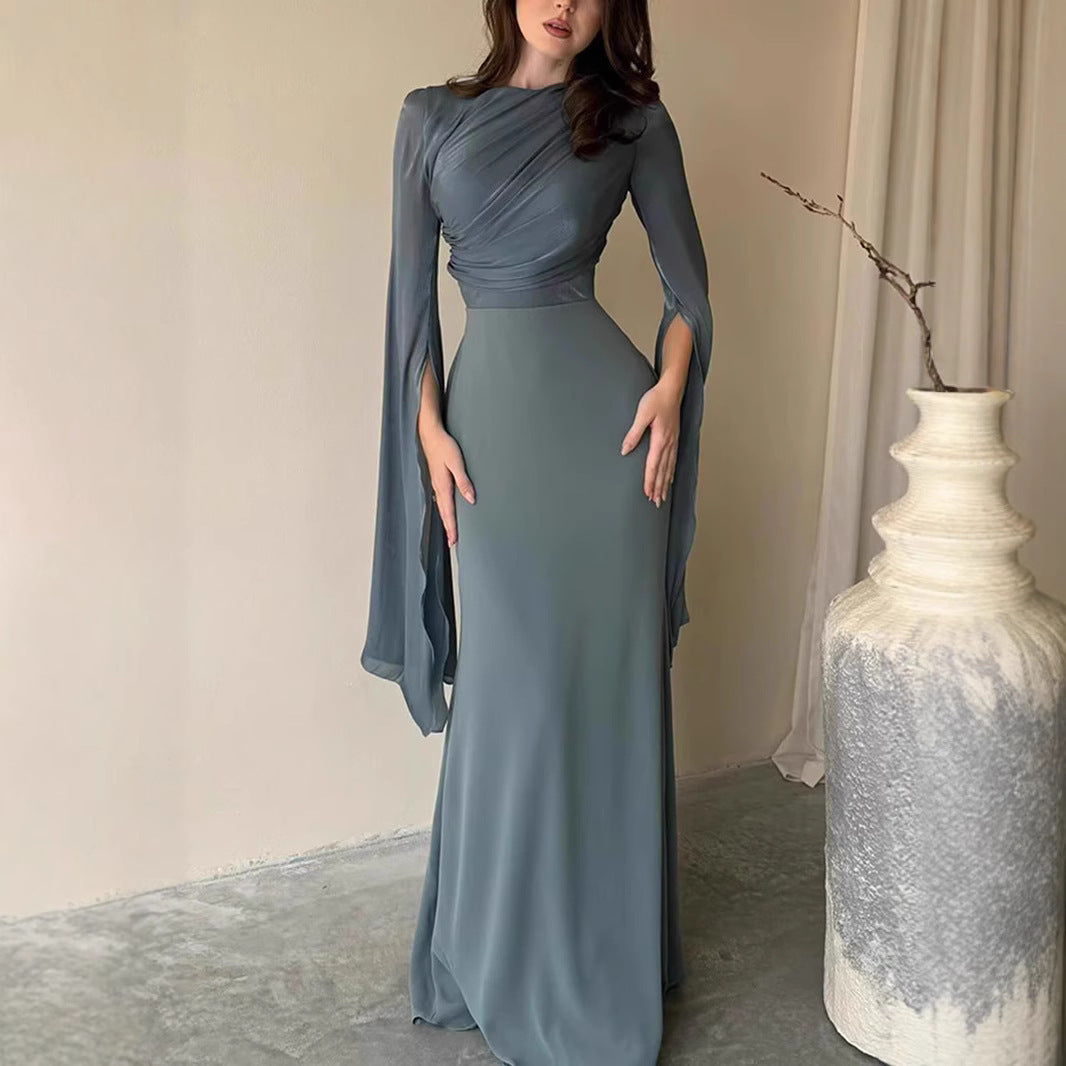 Women's Fashion Temperament Crew Neck Slim Fit Dress